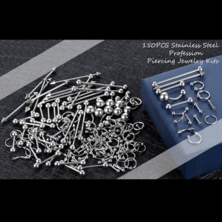 Piercing set 150ks strieborný